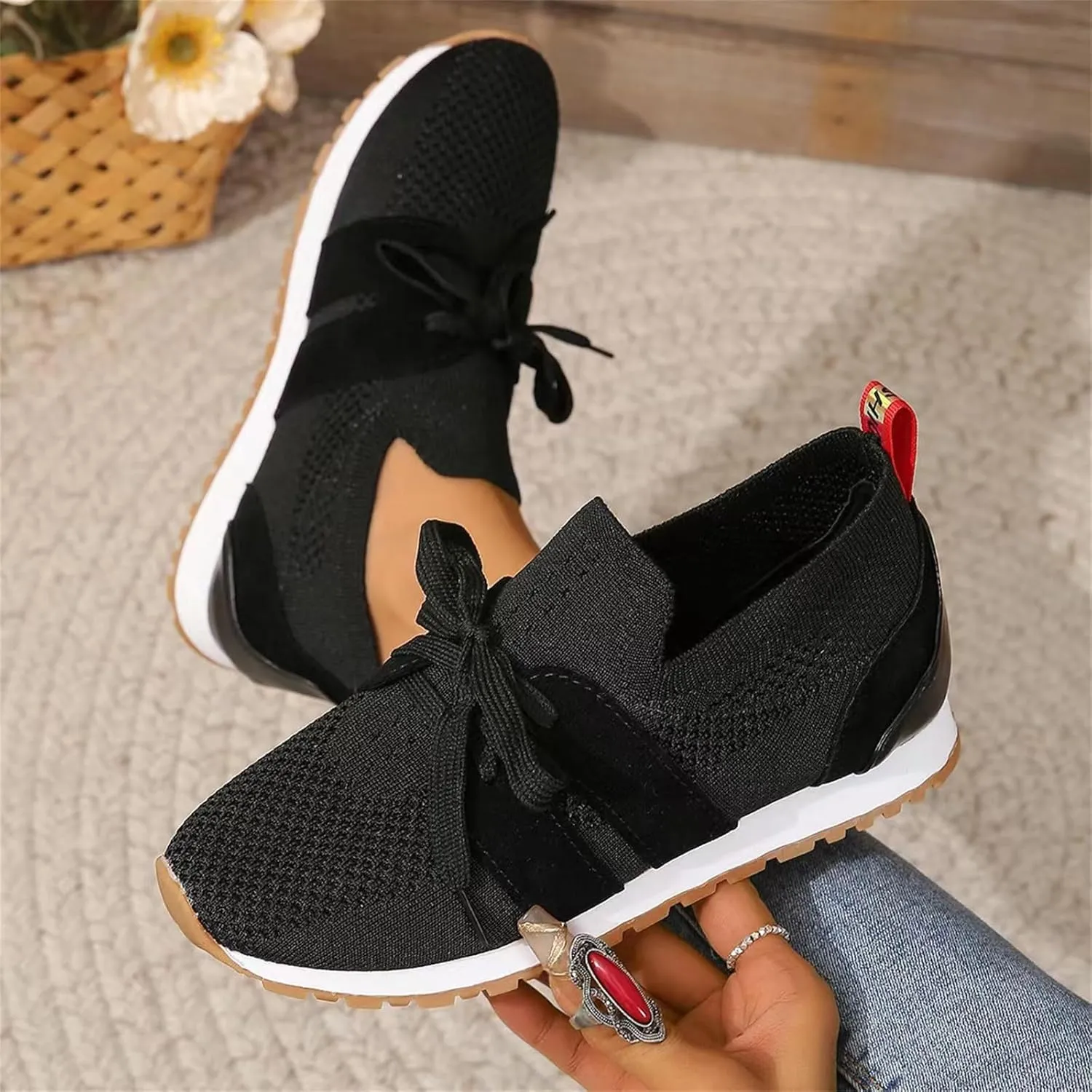 Lausiuoe Slip On Sneakers Women Arch Support Walking Running Shoes Breathable Mesh Workout Tennis Shoes Gym Fashion Sneakers