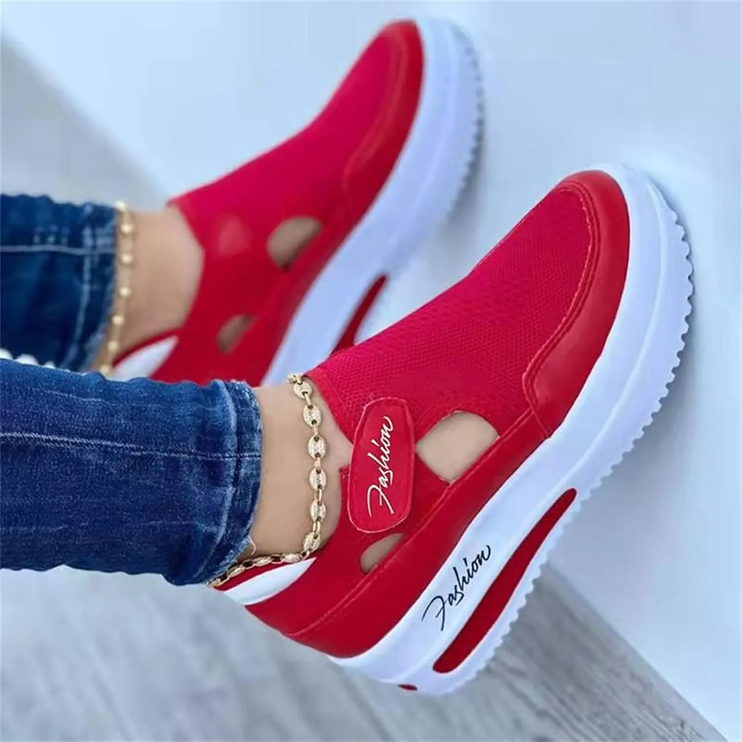 Lausiuoe Sneakers For Women Slip On Arch Support Sneakers Fashion Comfortable Non-Slip Gym Sports Running Walking Shoes