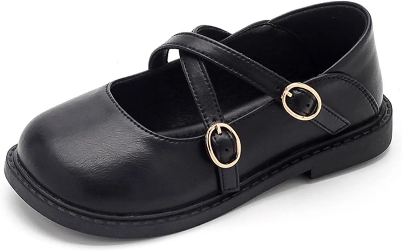 Little Girl's Adorable Princess Party Dress Shoes Double Buckle Strap Wedding Low Heel Sandals for Lass