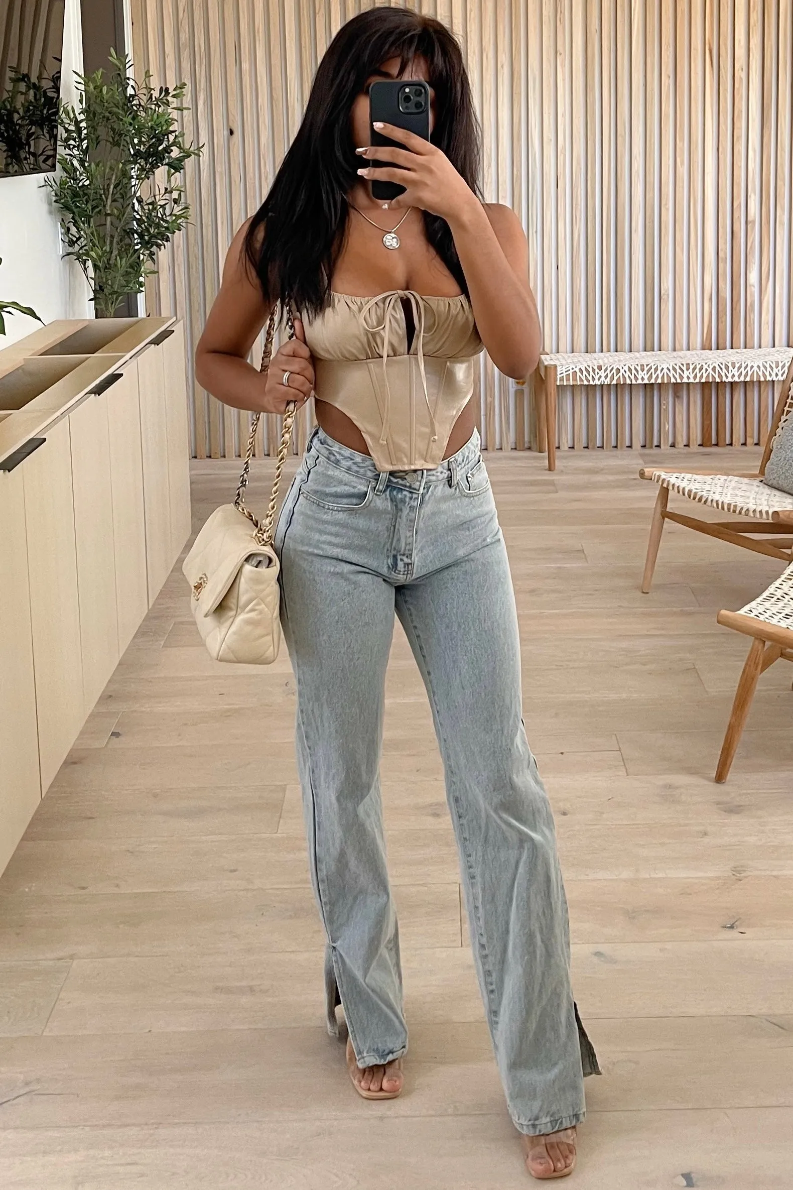 Maribel Leather Corset Top (Latte Brown)