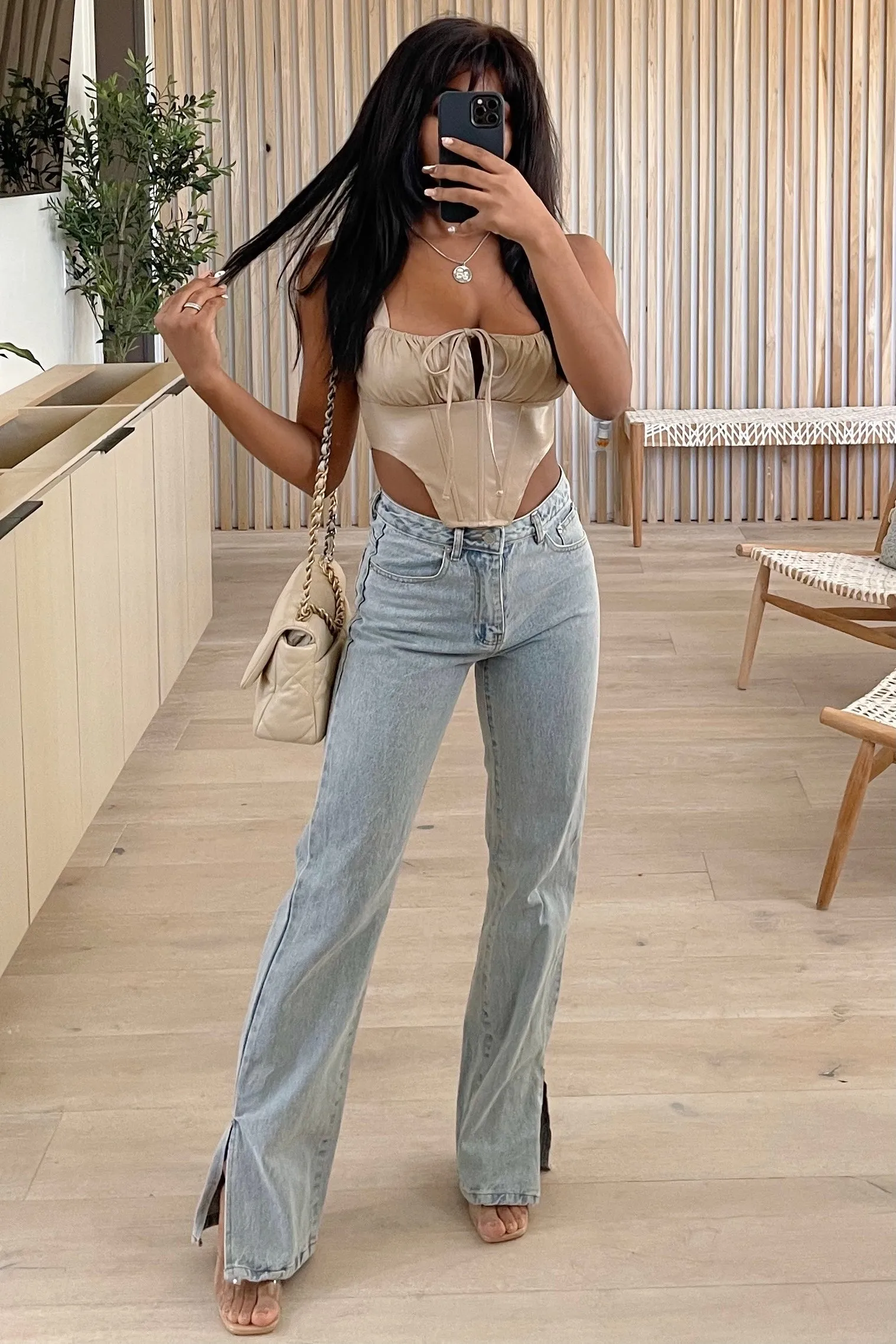 Maribel Leather Corset Top (Latte Brown)
