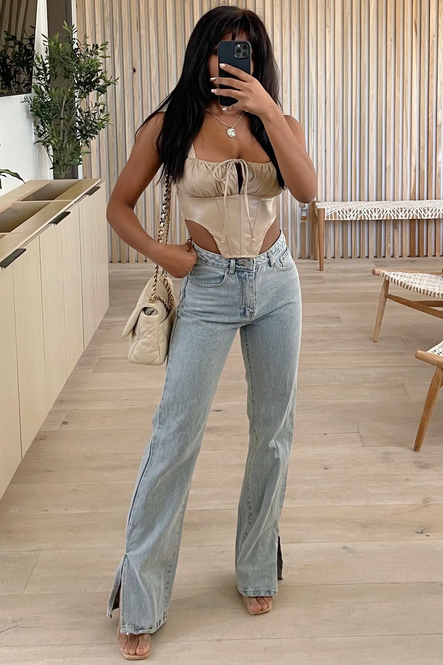 Maribel Leather Corset Top (Latte Brown)