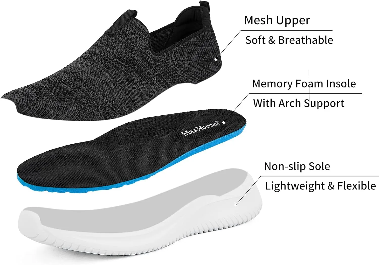 MaxMuxun Walking Shoes for Women Lightweight Slip on Sneakers for Women Non-Slip Workout Athletic Running Shoes with Arch Support