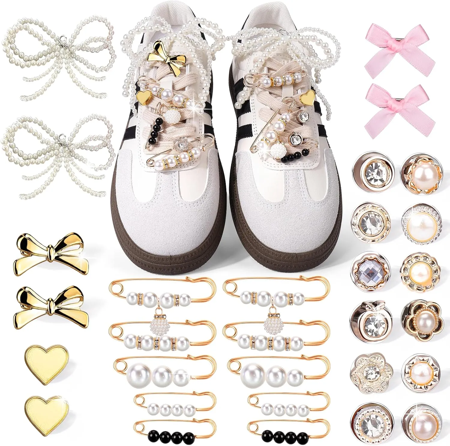 Mity Rain 30PCS Charms for Sneakers - Lace Charms Contain Bows/Clips/Pins/Jewelry, Decoration and Jewelry for Shoes