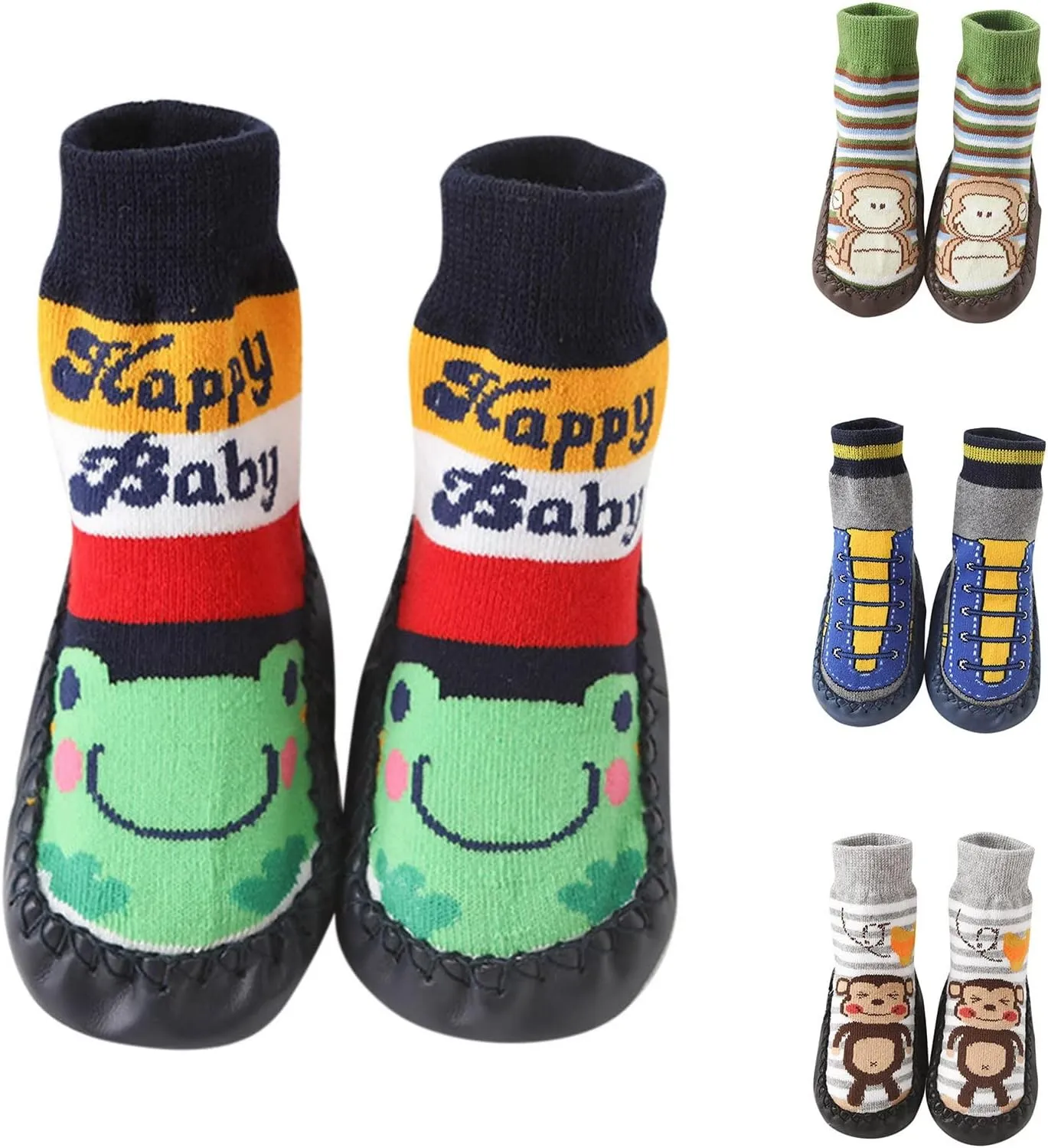 Newborn Knitting Socks Baby Spring Calf Socks Shoes with Leather Sole Boy Girl Indoor Non-Slip Baby Casual Shoes