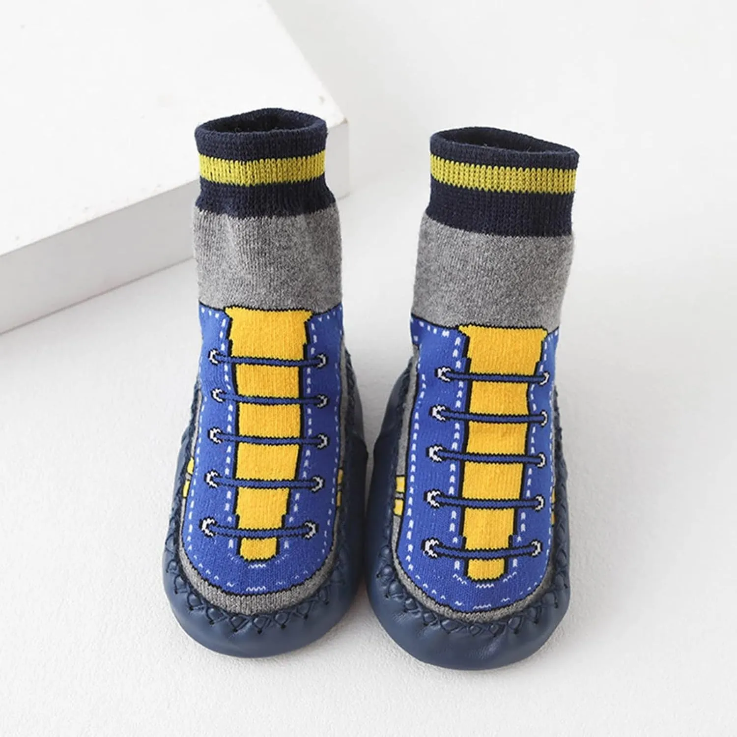 Newborn Knitting Socks Baby Spring Calf Socks Shoes with Leather Sole Boy Girl Indoor Non-Slip Baby Casual Shoes