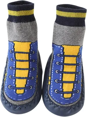 Newborn Knitting Socks Baby Spring Calf Socks Shoes with Leather Sole Boy Girl Indoor Non-Slip Baby Casual Shoes
