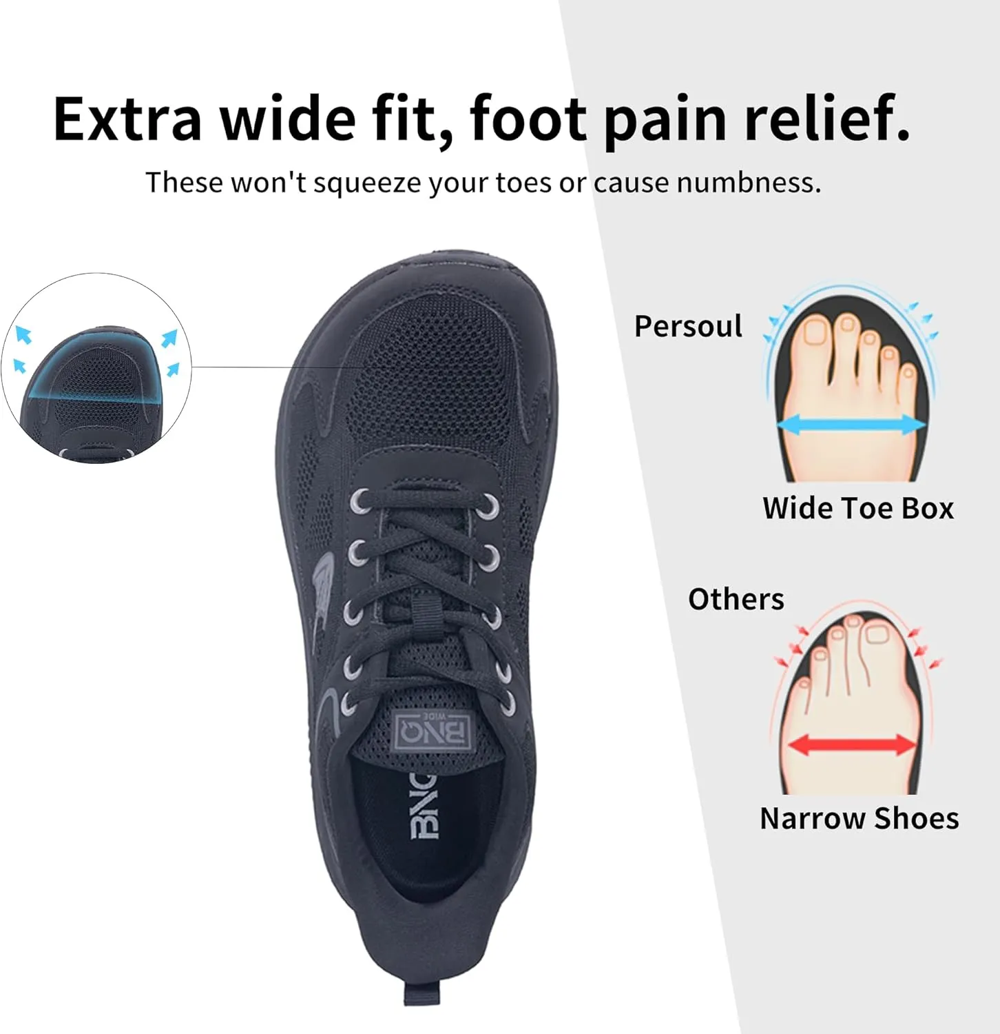 PERSOUL Wide Toe Box Shoes Women Arch Support Walking Sneakers Comfoty Orthotic Tennis Running Shoes for Plantar Fasciitis Bunions US 6-11