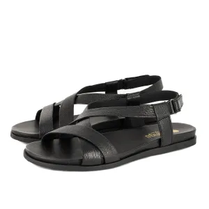 Sadani : Ladies Leather Sandal in Black Cayak