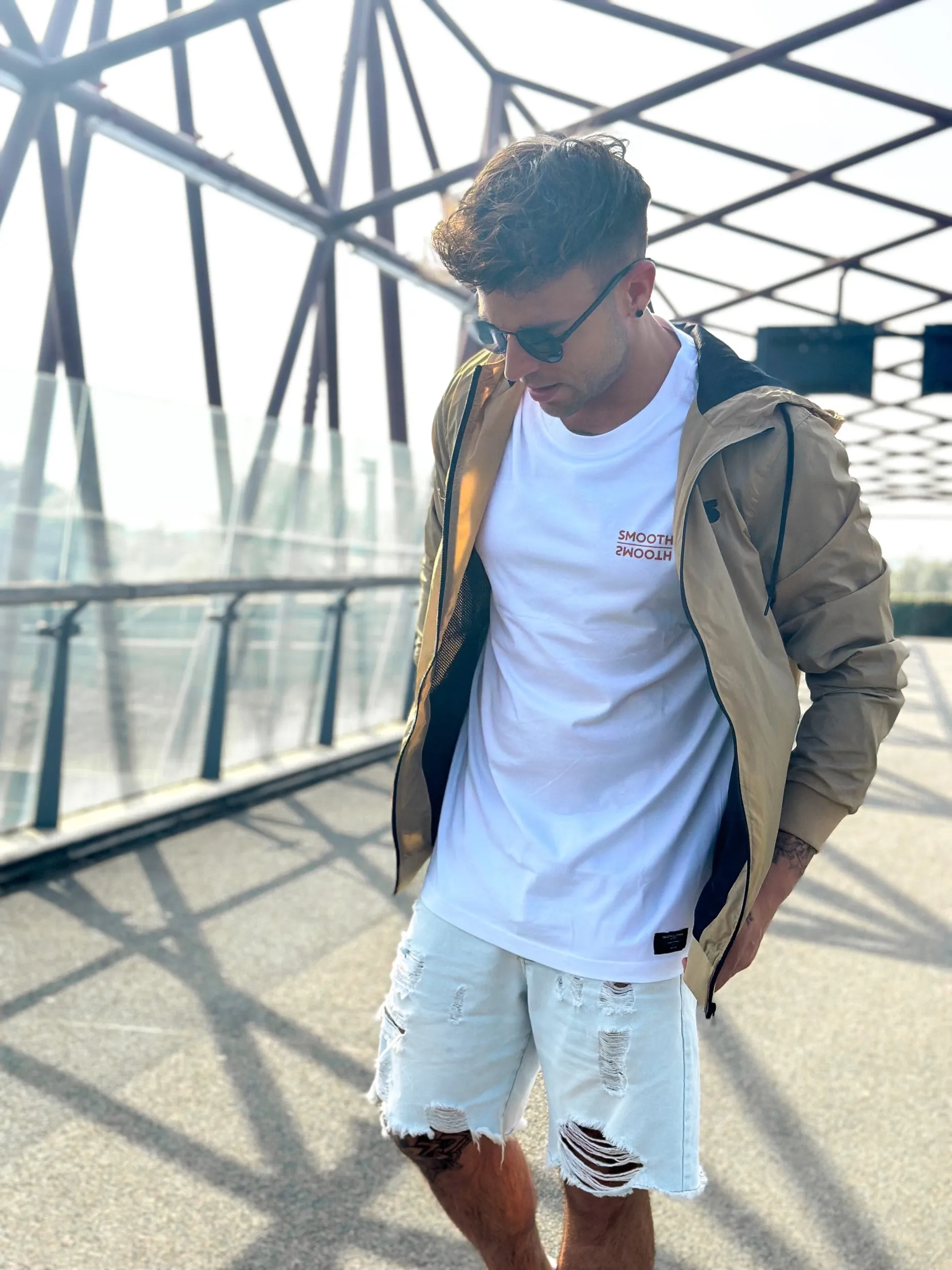 Sand Windbreaker / S Logo Black Embroidered Men