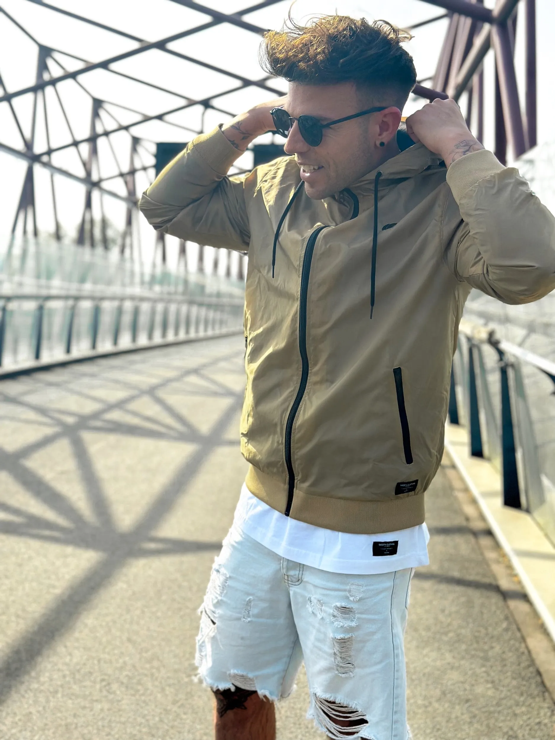 Sand Windbreaker / S Logo Black Embroidered Men