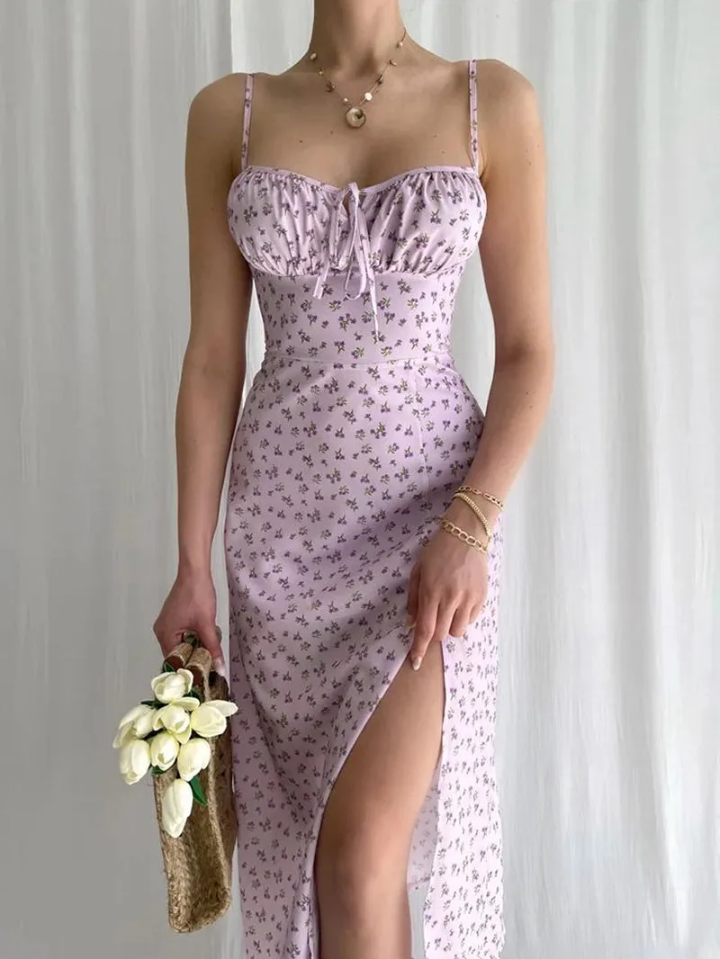 Satin Slip Floral Maxi Dress for Women