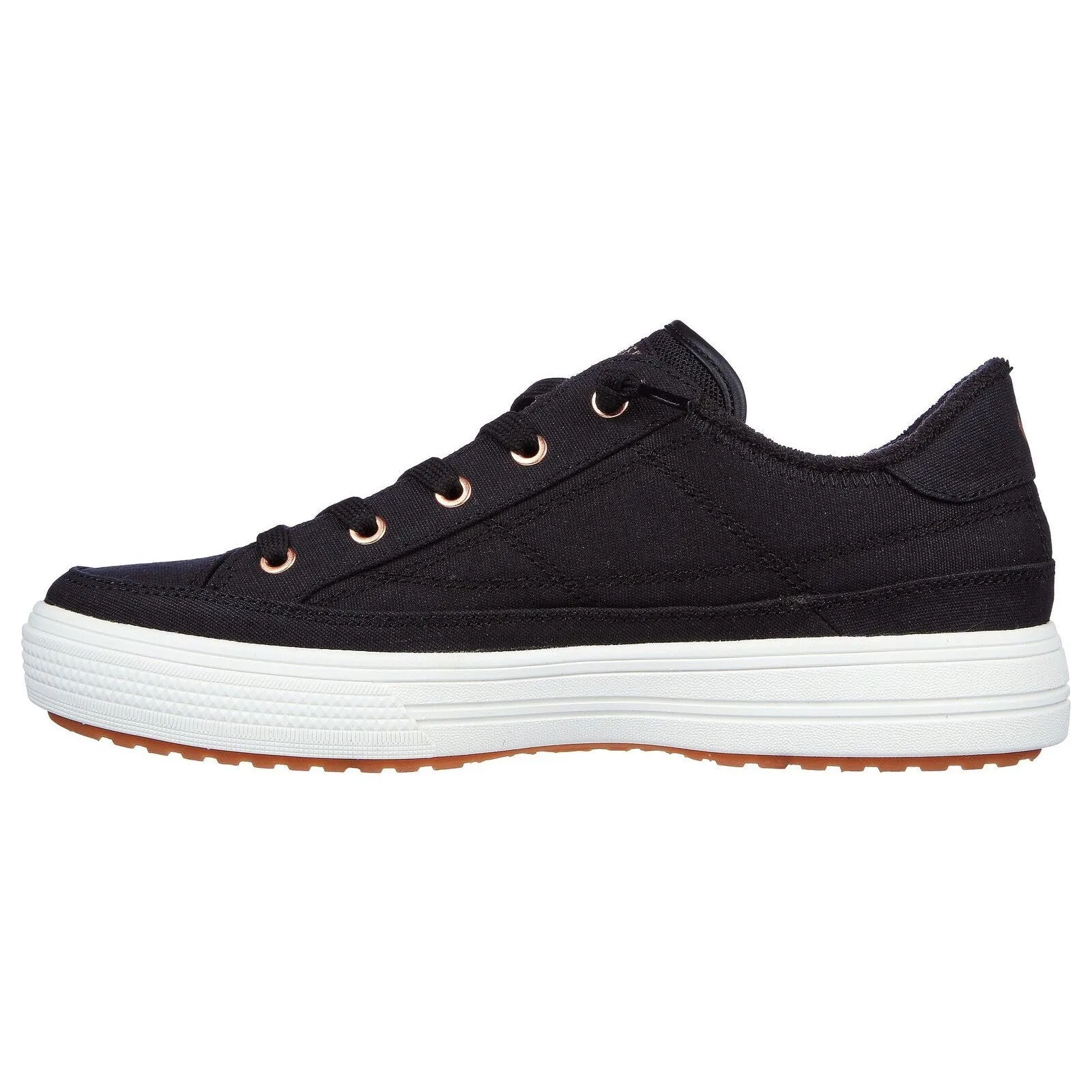 Skechers 177190 Arch Fit Arcade Ladies Black Textile Vegan Arch Support Slip On Trainers