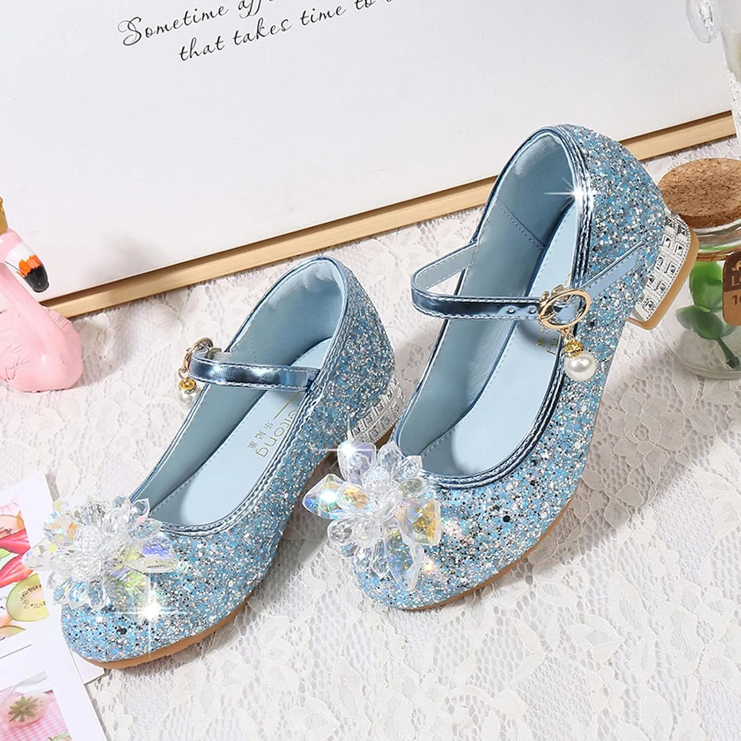 Toddler Heels Toddler Little Kid Girls Dress Pumps Glitter Sequins Princess Flower Sliders Sandals for Girls