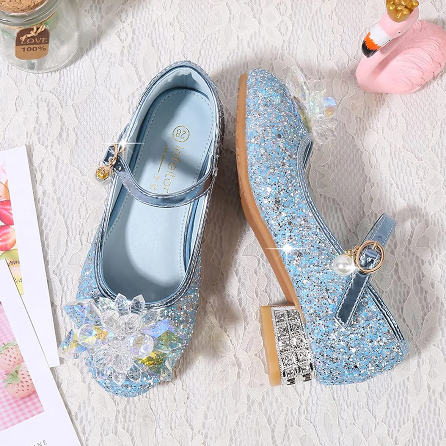 Toddler Heels Toddler Little Kid Girls Dress Pumps Glitter Sequins Princess Flower Sliders Sandals for Girls