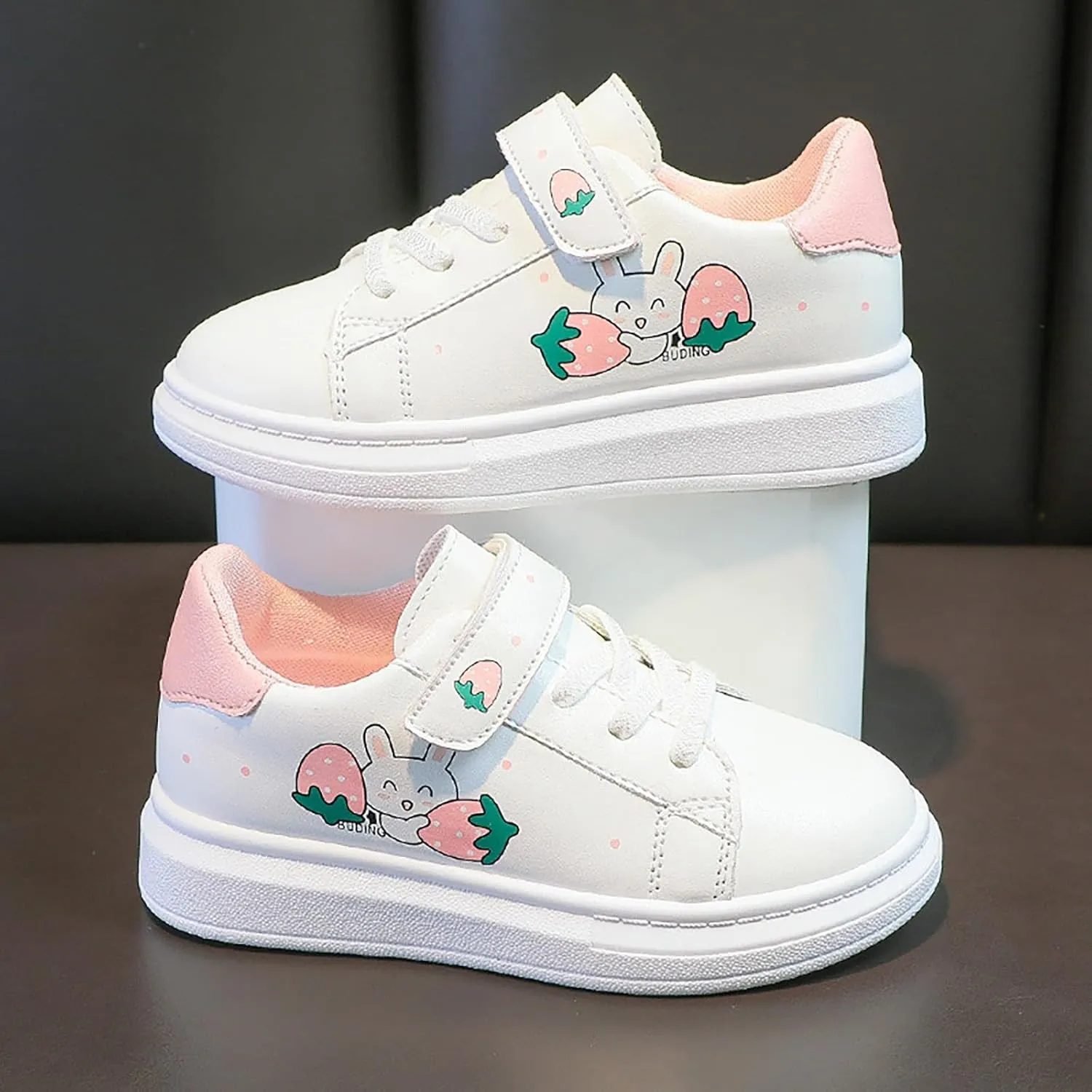 Toddler Sneakers for Girls Cue Cartoon Lightweight Leather Upper Sneakers Canvas Shoes Casual Athletic Shoes Kids