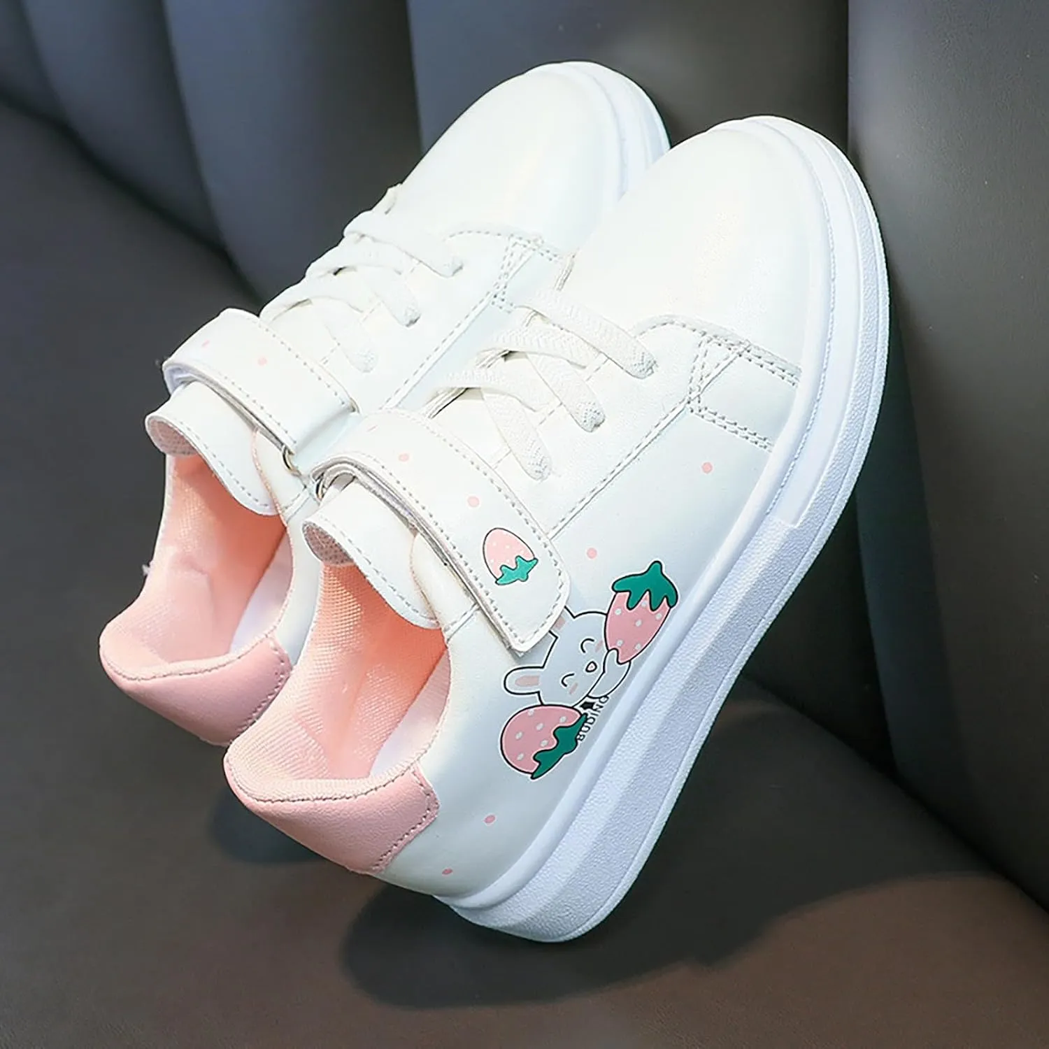 Toddler Sneakers for Girls Cue Cartoon Lightweight Leather Upper Sneakers Canvas Shoes Casual Athletic Shoes Kids