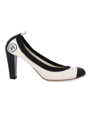 two-tone block-heel pumps
