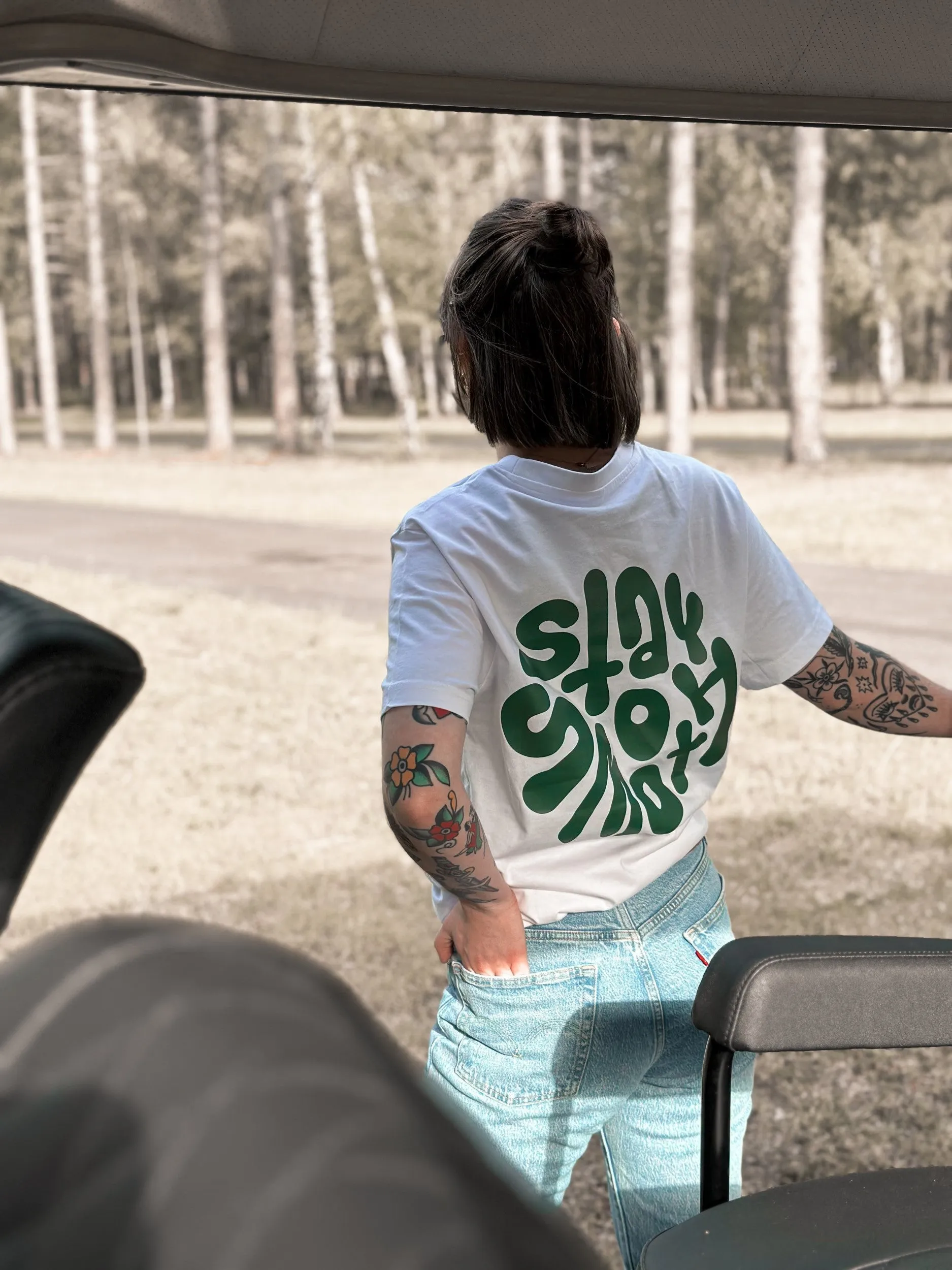 White T / Stay Smooth Green Front Back Women