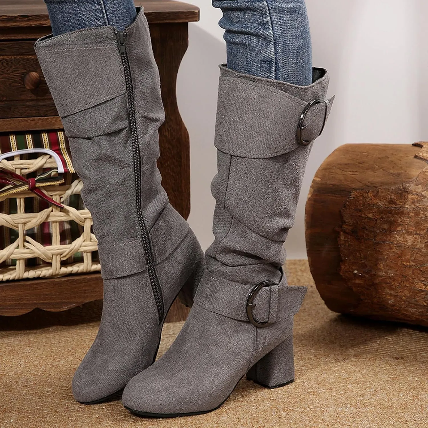 Wide Calf Rain Boots for Women Plus Size Fashion Women Solid Autumn Winter Thick Sole Wedge Boots for Women Wide Calf