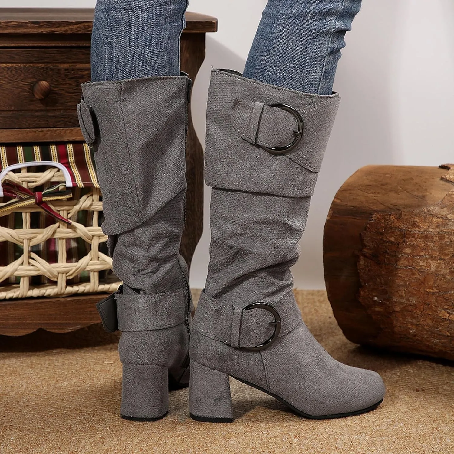 Wide Calf Rain Boots for Women Plus Size Fashion Women Solid Autumn Winter Thick Sole Wedge Boots for Women Wide Calf