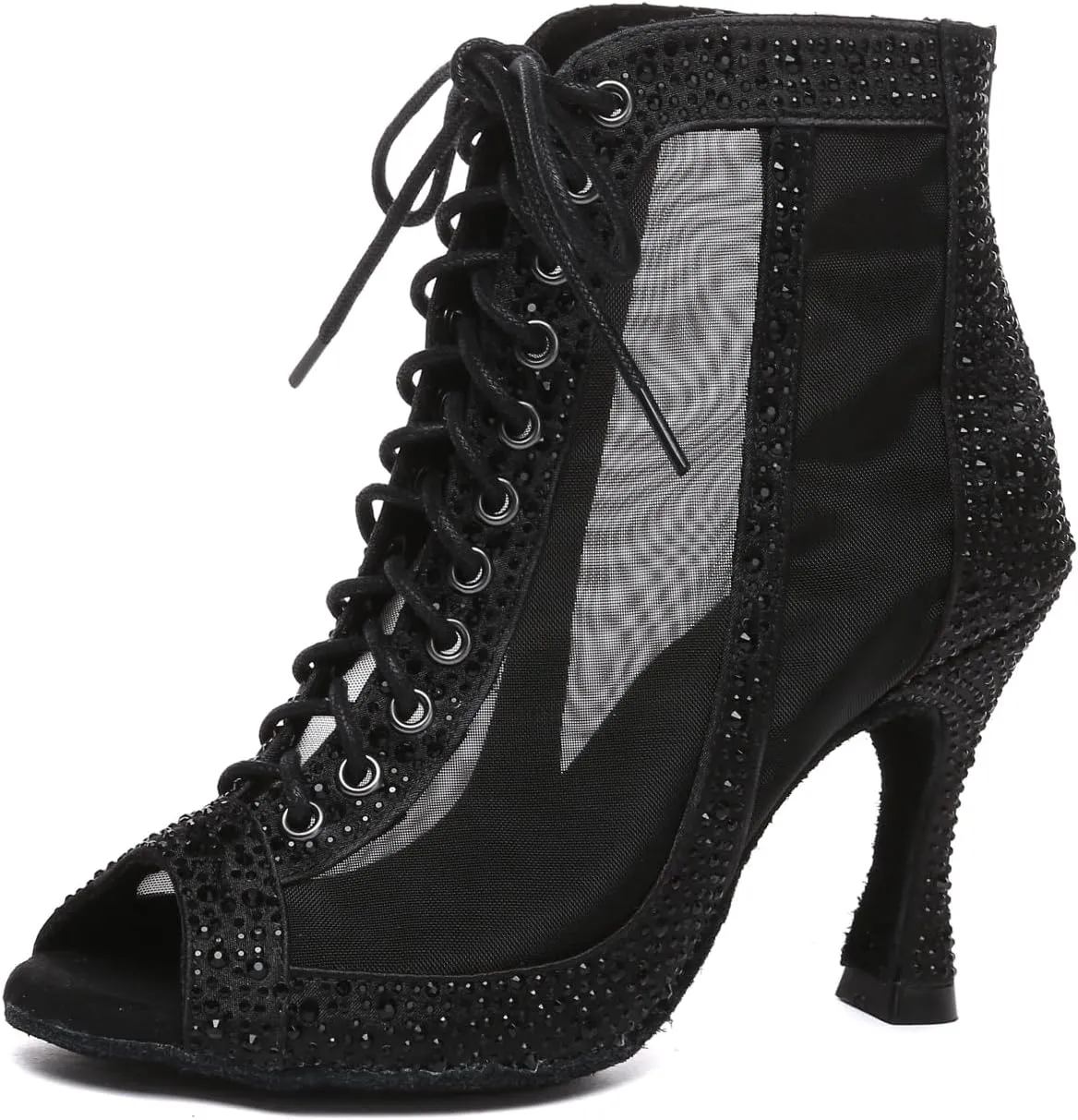 Women Ballroom Dance Boots Open Toe Latin Salsa Wedding Performance Dancing Shoes,YC-L620-Suede Sole-3.33Heel
