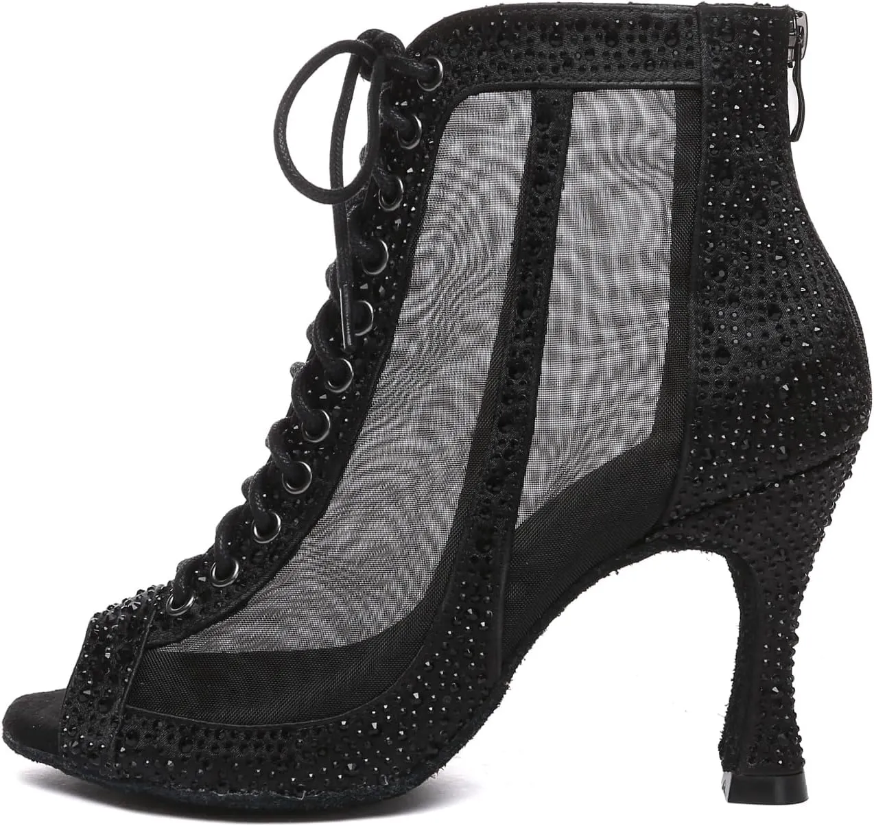 Women Ballroom Dance Boots Open Toe Latin Salsa Wedding Performance Dancing Shoes,YC-L620-Suede Sole-3.33Heel