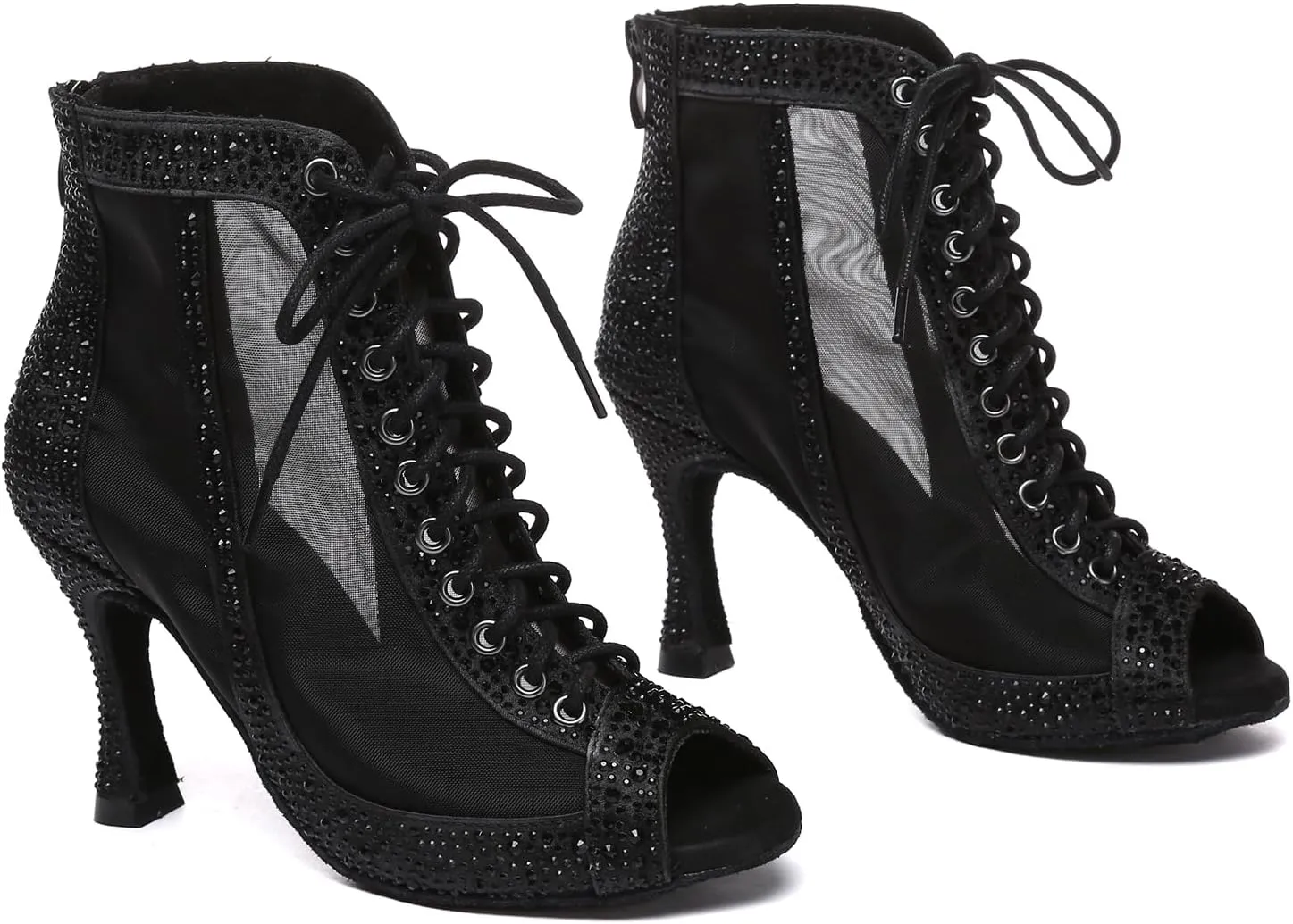 Women Ballroom Dance Boots Open Toe Latin Salsa Wedding Performance Dancing Shoes,YC-L620-Suede Sole-3.33Heel