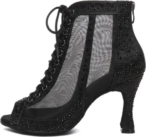 Women Ballroom Dance Boots Open Toe Latin Salsa Wedding Performance Dancing Shoes,YC-L620-Suede Sole-3.33Heel