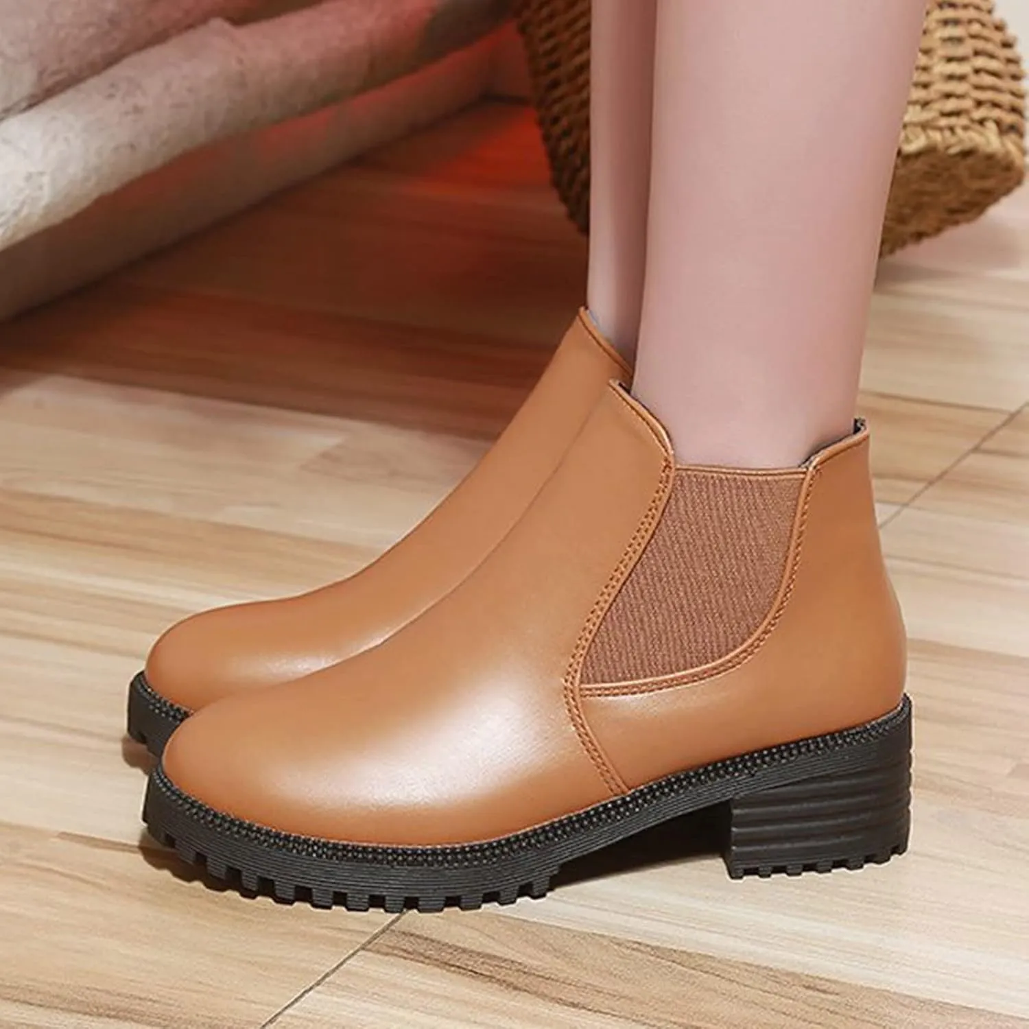 Women's Ankle Boots & Booties Black Dress Booties for Women Womens Work Boots Black Boot Heels for Women Keep Warm Flat Bottom Slip on Pointed Toe Leather Casual