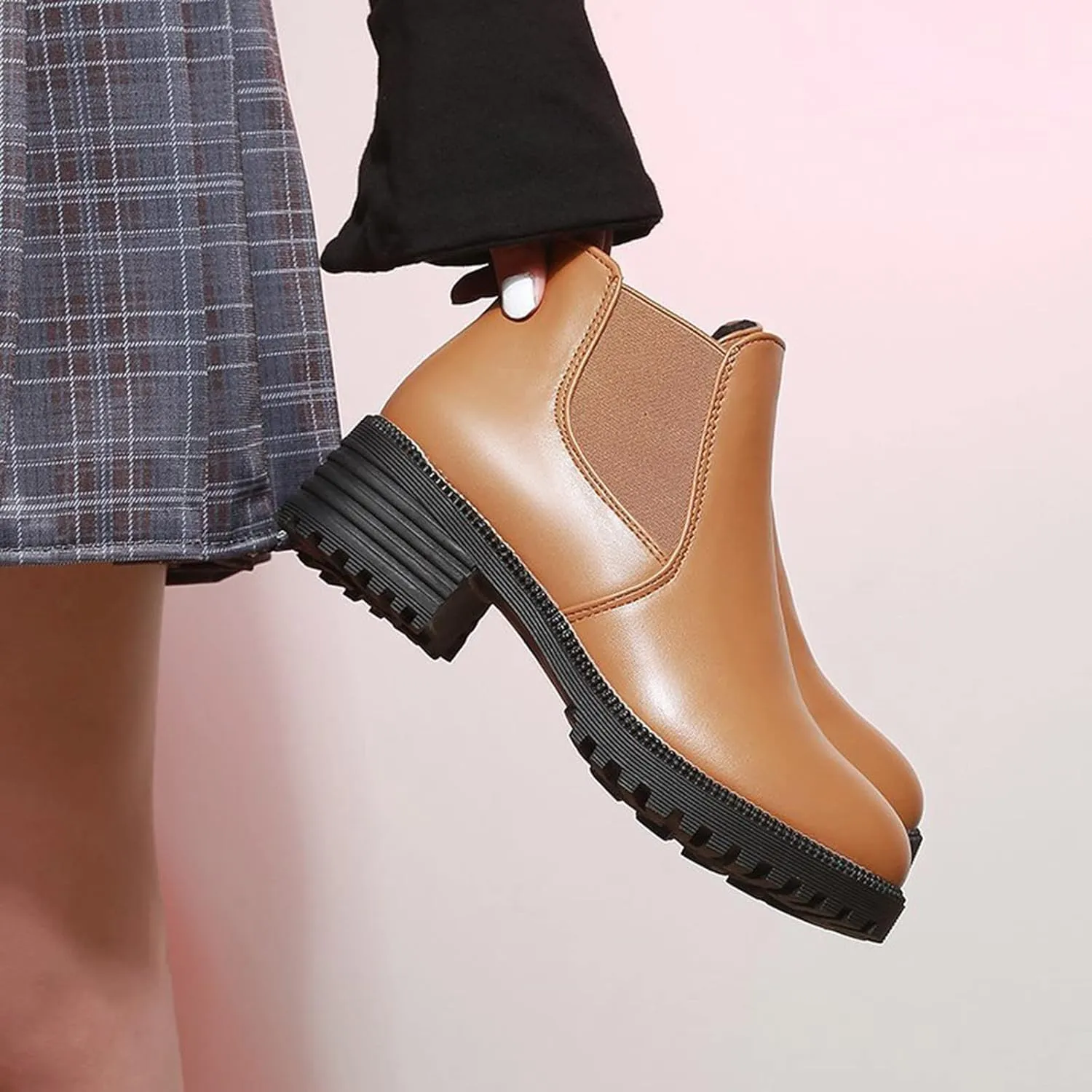 Women's Ankle Boots & Booties Black Dress Booties for Women Womens Work Boots Black Boot Heels for Women Keep Warm Flat Bottom Slip on Pointed Toe Leather Casual