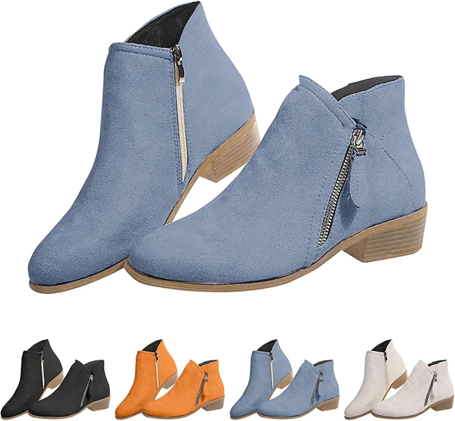 Women's Ankle Boots & Booties Wide Ankle Booties for Women Short Boots for Women Low Heel Hiking Boot Laces Men Cozy Warm Lightweight Slip on Pointed Toe Leather Casual