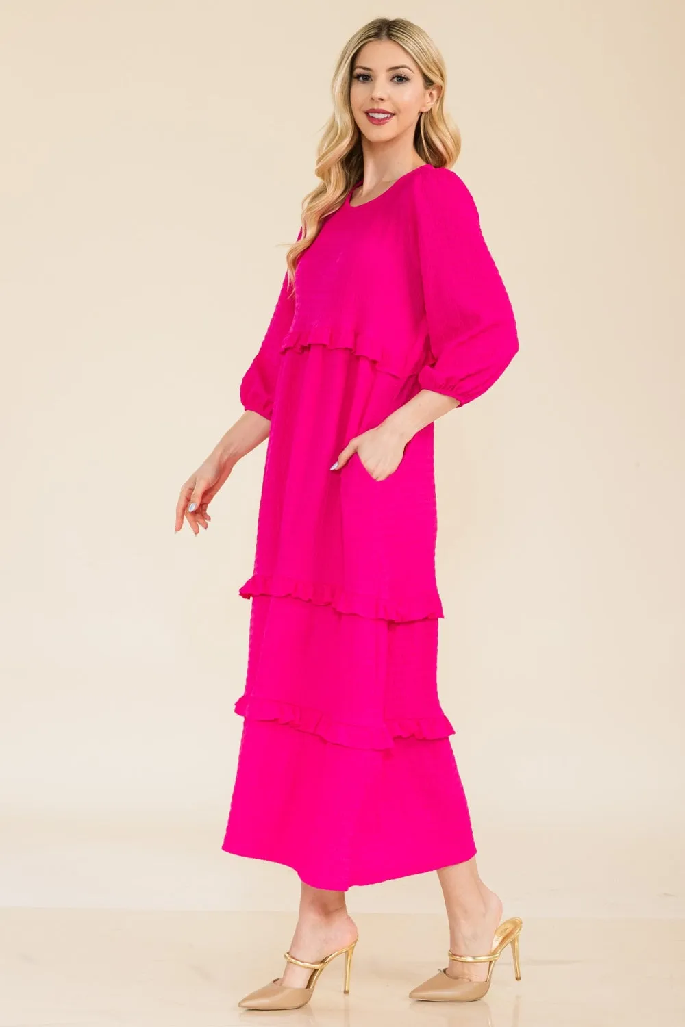 Women's Celeste Full Size Tiered-Ruffle Midi Dress