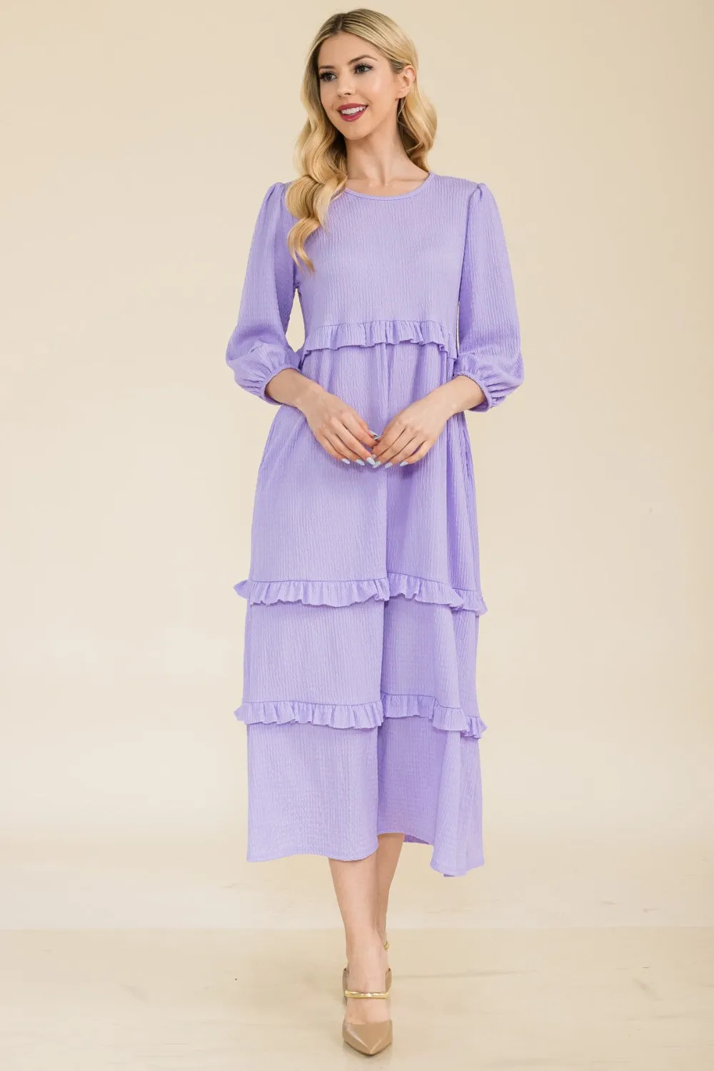 Women's Celeste Full Size Tiered-Ruffle Midi Dress