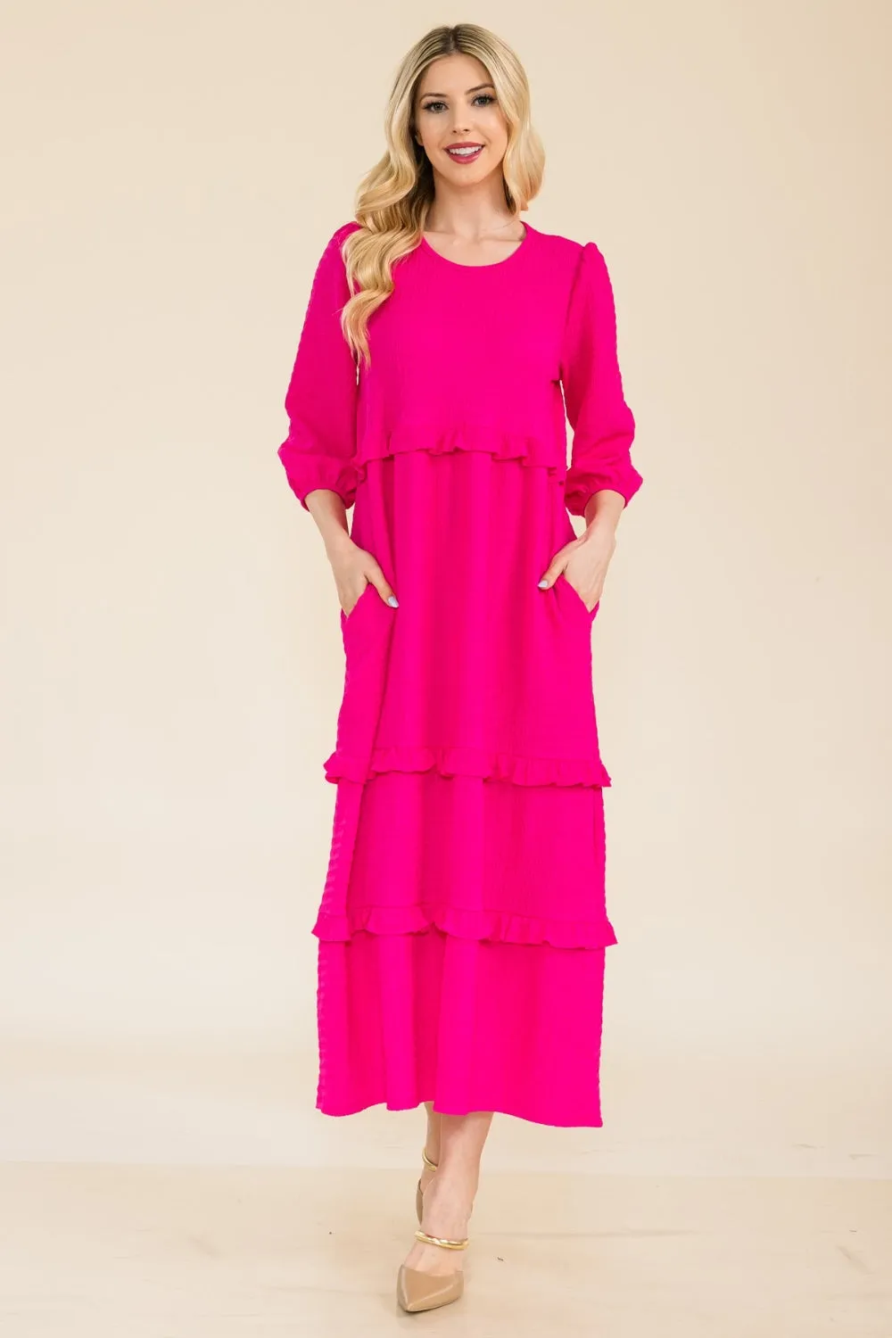 Women's Celeste Full Size Tiered-Ruffle Midi Dress