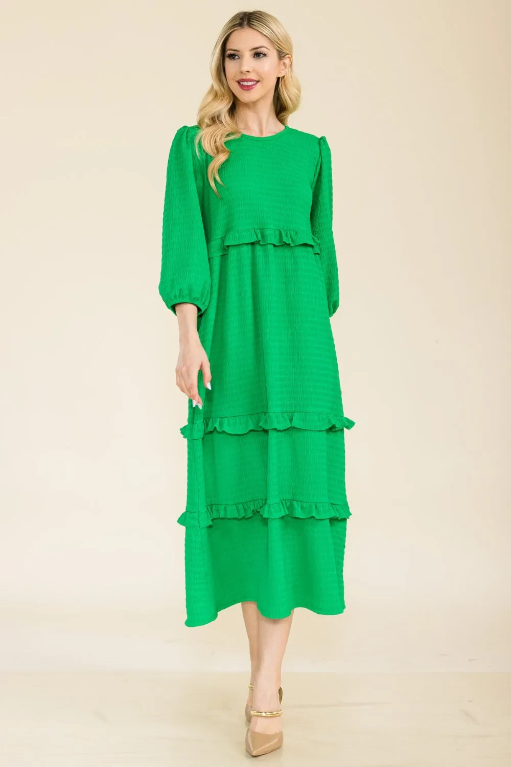 Women's Celeste Full Size Tiered-Ruffle Midi Dress