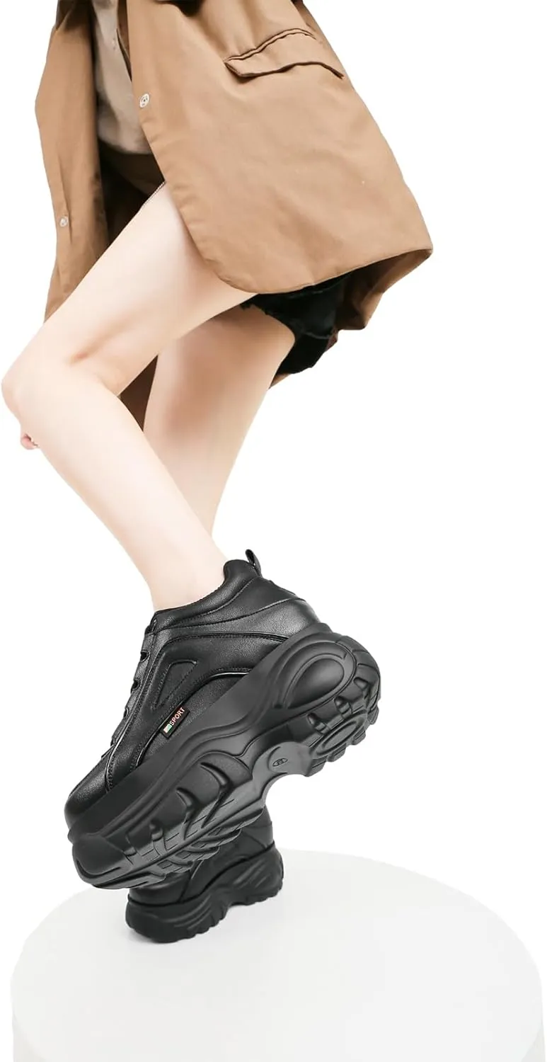 Women's High Platform Punk Chunky Sneakers Casual Lace-up Sports Dad Shoes