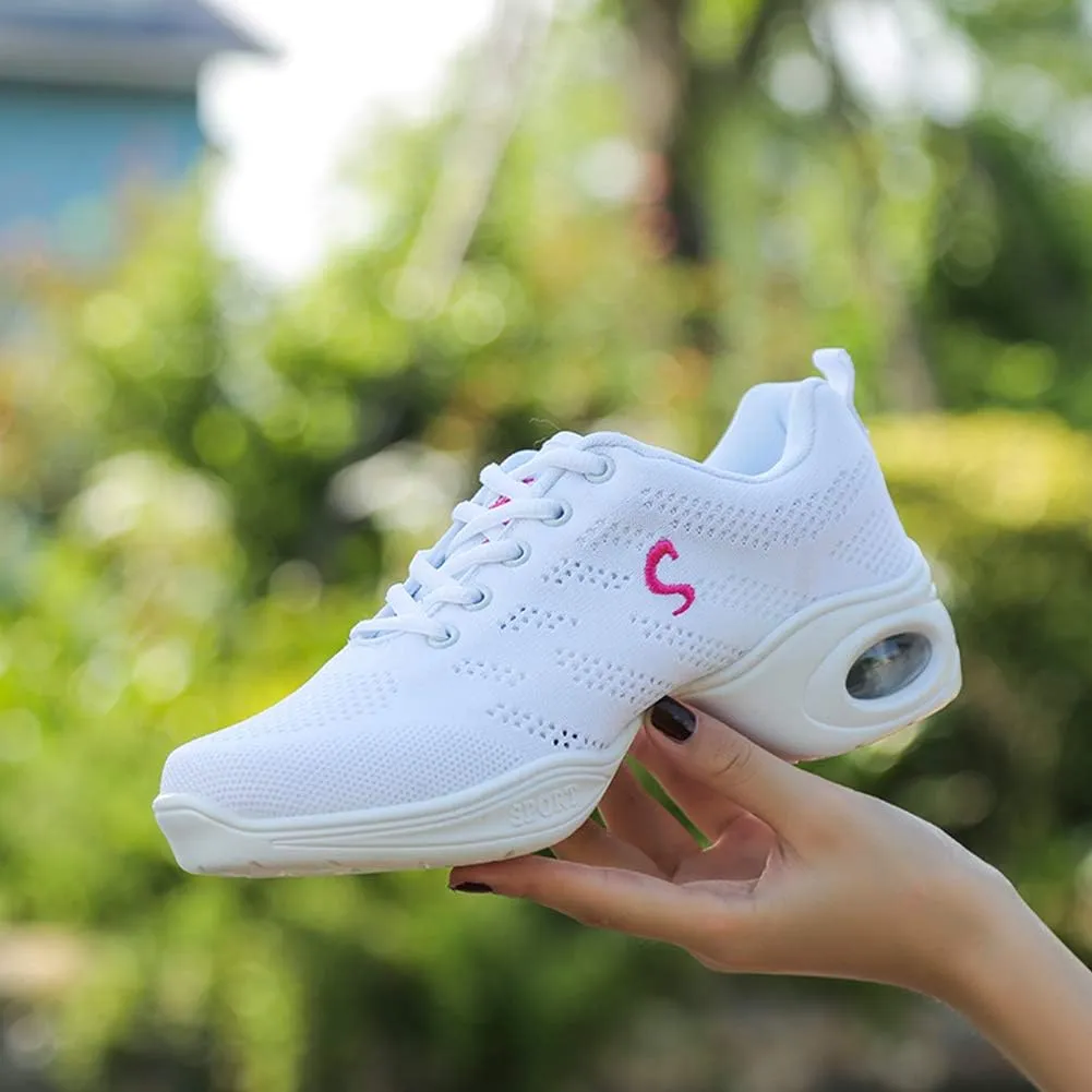Women's Jazz Shoes Lace-up Mesh Modern Dance Shoes Athletic Dance Sneakers
