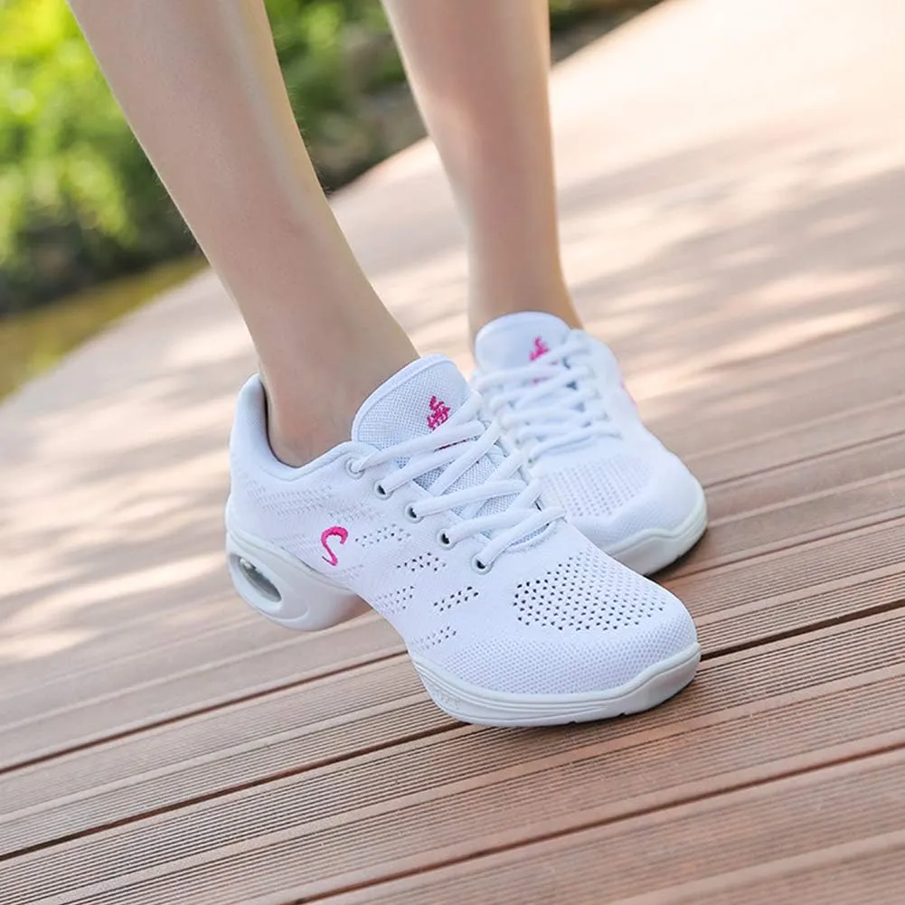 Women's Jazz Shoes Lace-up Mesh Modern Dance Shoes Athletic Dance Sneakers