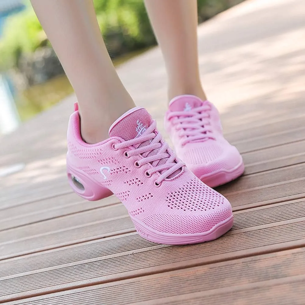 Women's Jazz Shoes Lace-up Mesh Modern Dance Shoes Athletic Dance Sneakers