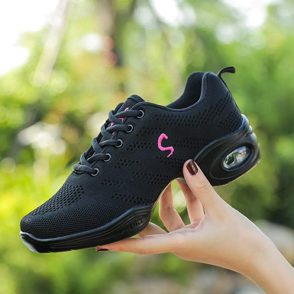 Women's Jazz Shoes Lace-up Mesh Modern Dance Shoes Athletic Dance Sneakers