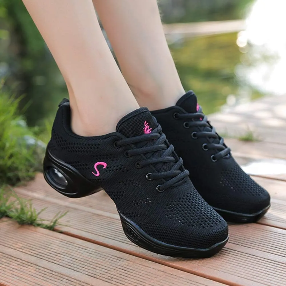 Women's Jazz Shoes Lace-up Mesh Modern Dance Shoes Athletic Dance Sneakers
