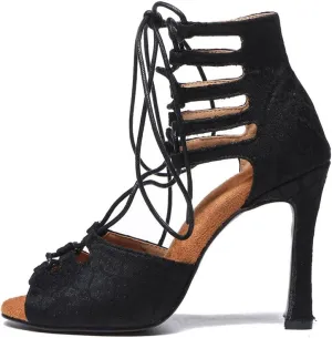 Women's Lace up Latin Ballroom Ankle Dance Shoes Open Toe Salsa Tango Performance Dancing Boots,Model-L544