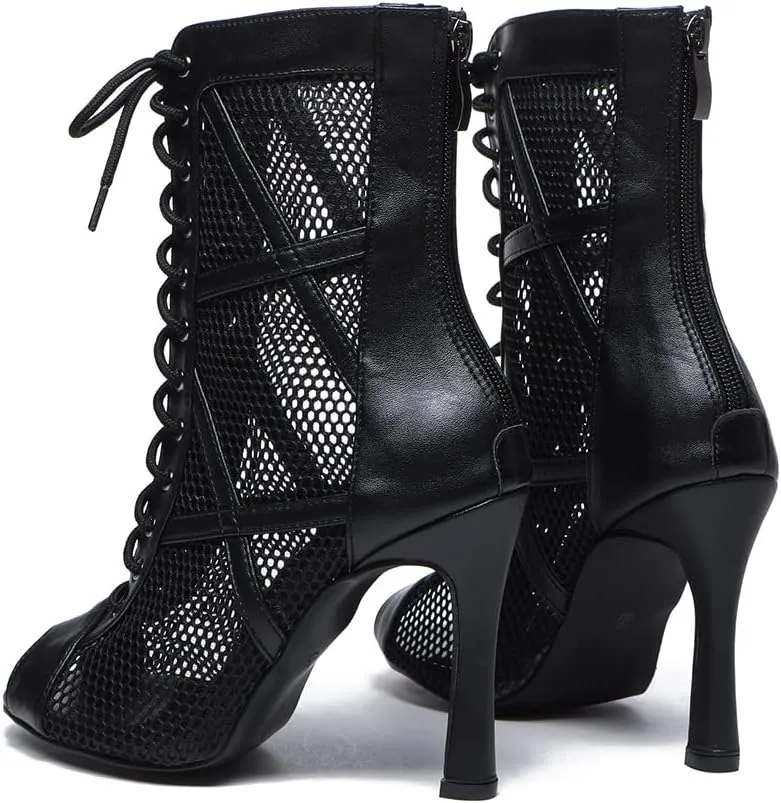 Women's Lace up Latin Dance Boots Ankle High Salsa Tango Ballroom Performance Dance Shoes,Model-L545