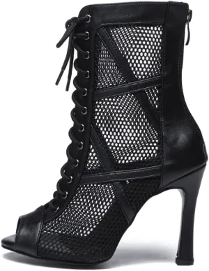 Women's Lace up Latin Dance Boots Ankle High Salsa Tango Ballroom Performance Dance Shoes,Model-L545