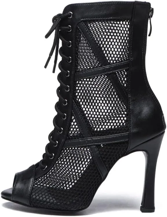 Women's Lace up Latin Dance Boots Ankle High Salsa Tango Ballroom Performance Dance Shoes,Model-L545