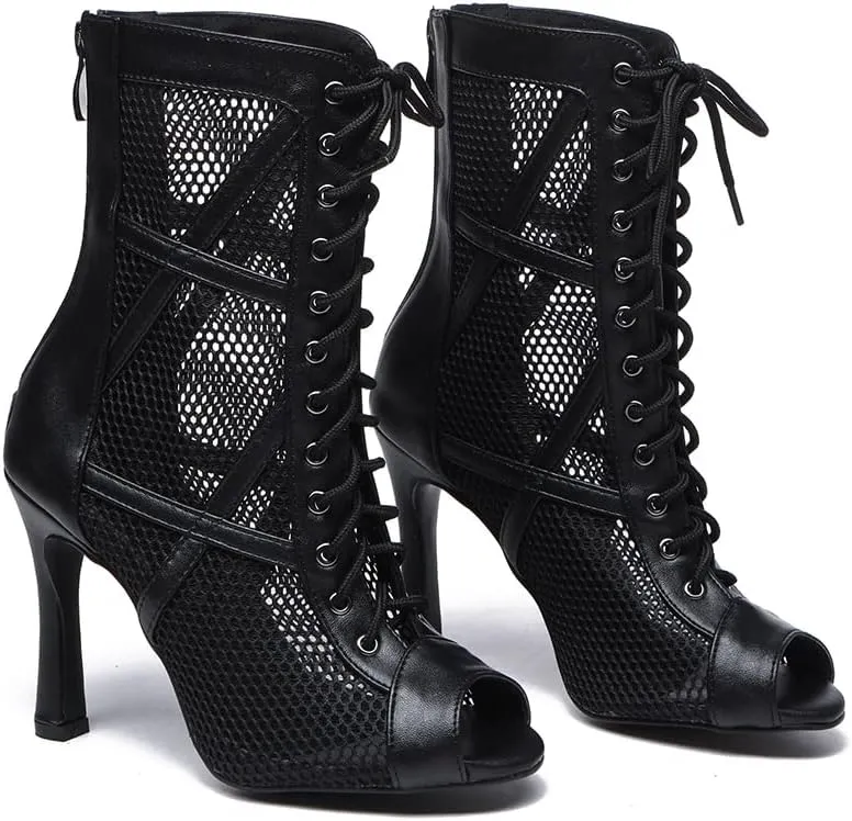 Women's Lace up Latin Dance Boots Ankle High Salsa Tango Ballroom Performance Dance Shoes,Model-L545