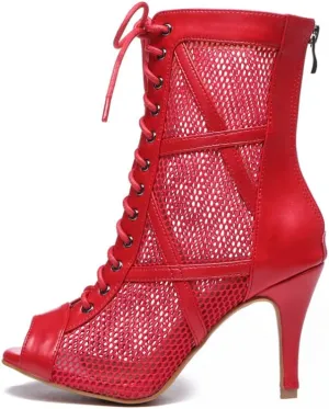Women's Lace up Latin Dance Boots Ankle High Salsa Tango Ballroom Performance Dance Shoes,Model-L545