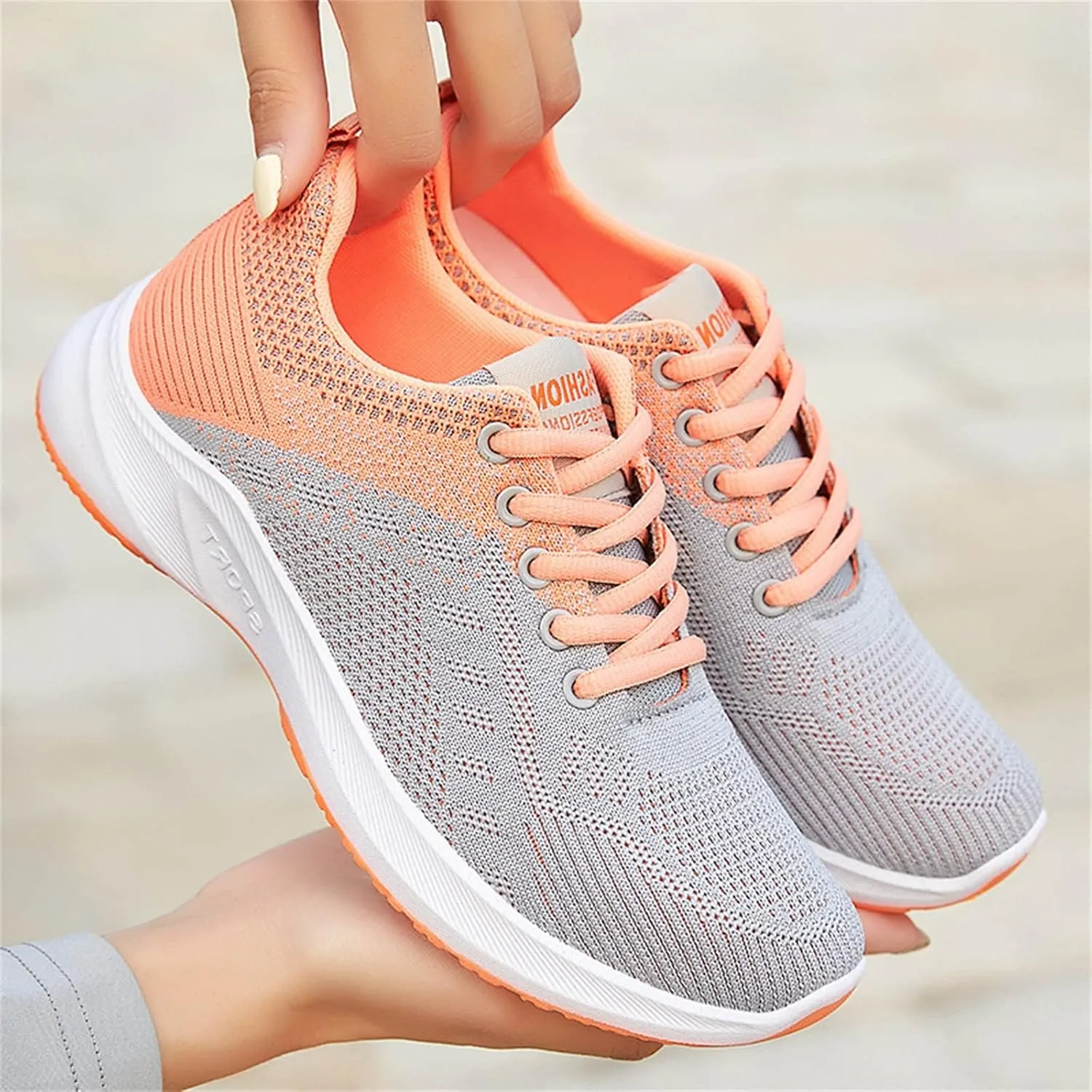 Women's Lace Up Walking Running Shoes Tennis Casual Walking Shoes Women Mesh Breathable Dress Casual Shoes Slip On Sneakers Brown Tennis Shoe Trainers Shoe