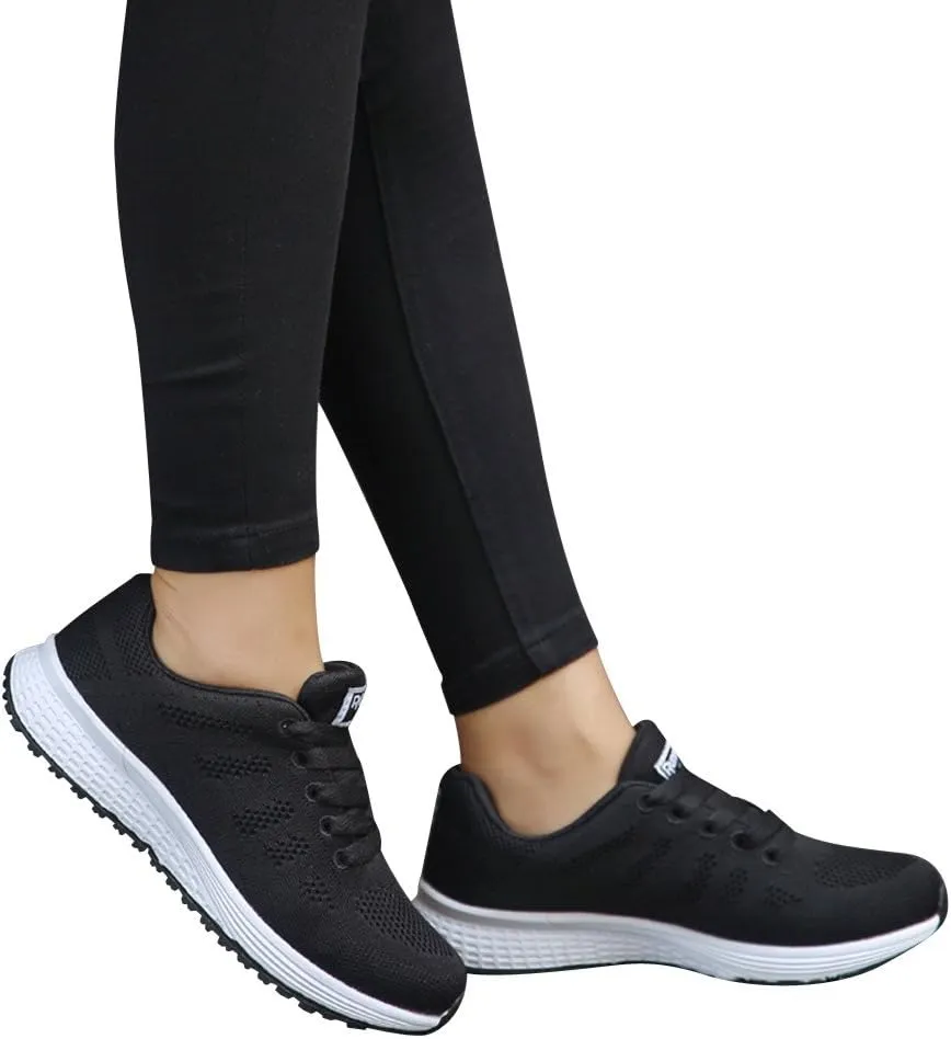 Womens Lace Up Walking Shoes Memory Foam Lightweight Comfort Tennis Shoes Womens Sport Women's Shoes Casual White Sneakers Steel Toe Tennis Shoe Trainers Shoe